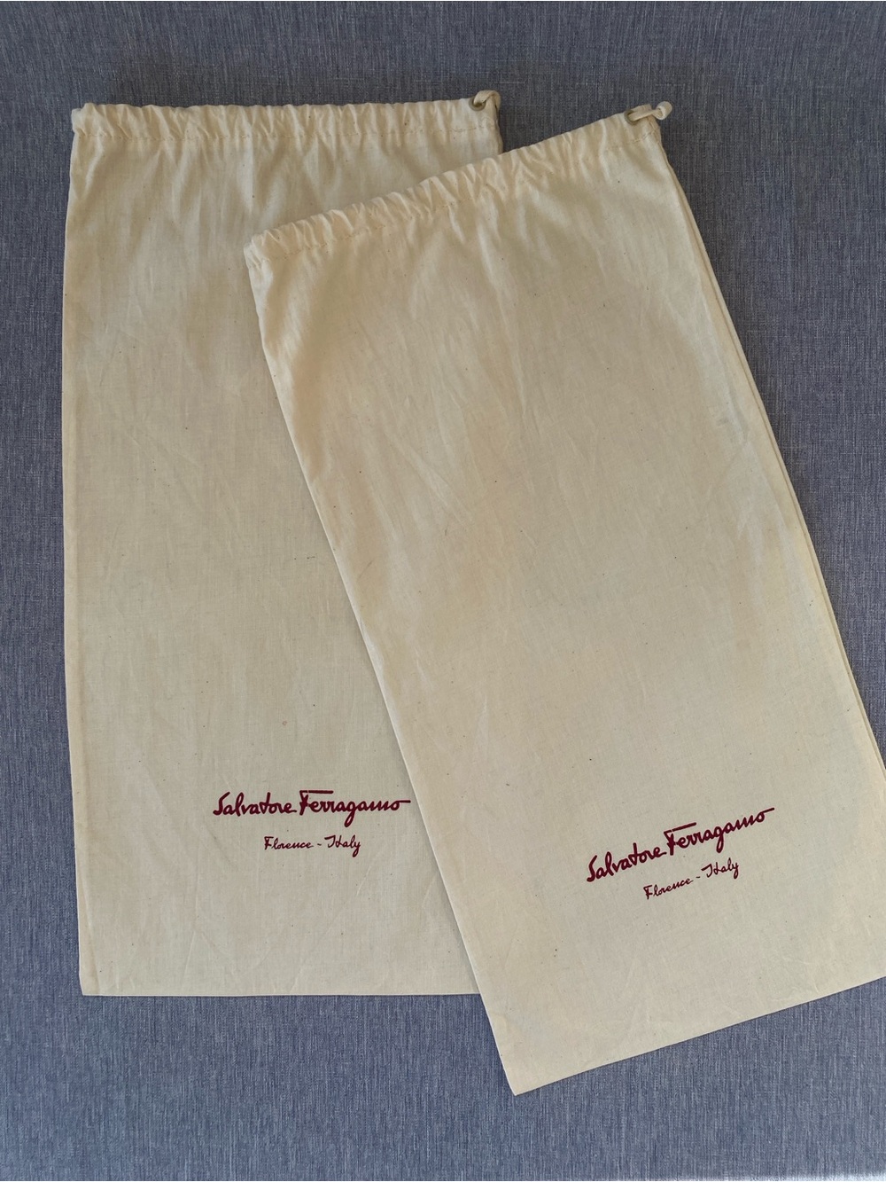 Authentic Salvatore Ferragamo | Set of 2 - 100 % Cotton Drawstring dust bags